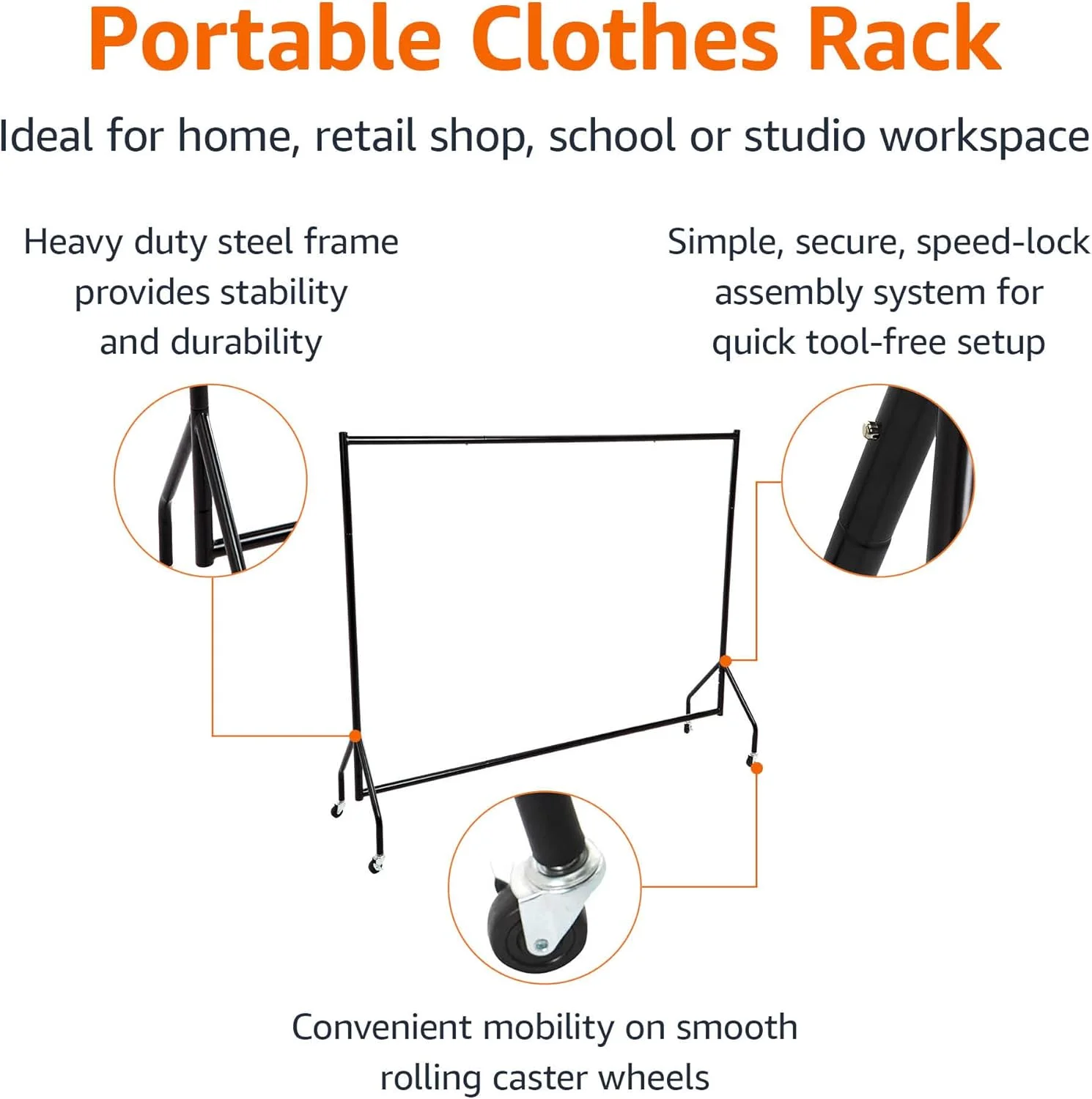 ریل لباس آمازون بیسیکس، 1.82 x 1.52 متر، مشکی