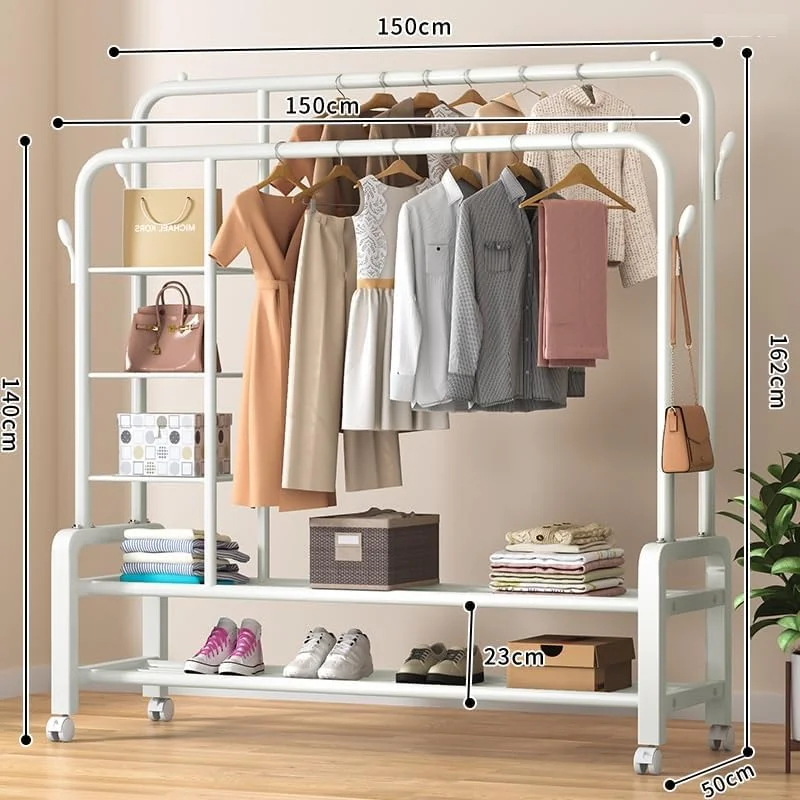 رگال لباس دو میله ای 150 سانتی متری Aiwanto با چرخ، سازمان دهنده کمد ایستاده با قفسه های ذخیره سازی، رگال آویز لباس سنگین با چرخ های قفل شونده برای اتاق خواب اداری منزل (سفید) رگال لباس دو میله ای 150 سانتی متری Aiwanto با چرخ، سازمان دهنده کمد ایستاده با قفسه های ذخیره سازی، رگال آویز لباس سنگین با چرخ های قفل شونده برای اتاق خواب اداری منزل (سفید)