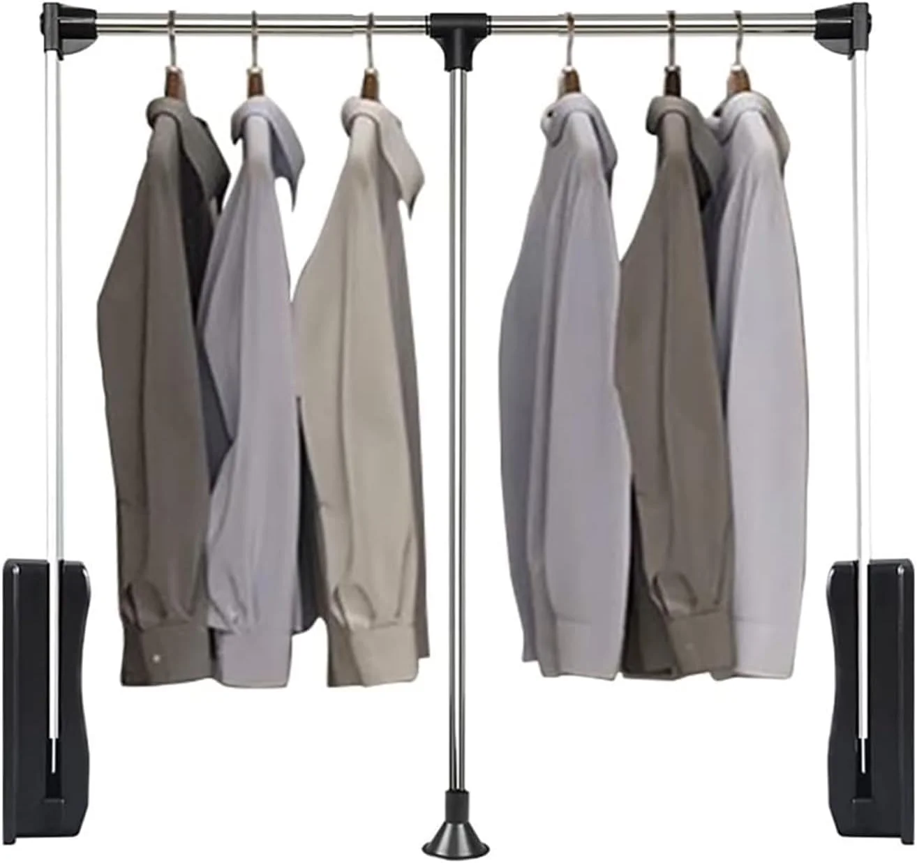 میله آویز لباس تاشو آلومینیومی قابل تنظیم 51-121 سانتی متر، میله های آویز لباس تاشو سنگین برای آویزان کردن لباس، ریل بالابر کمد لباس، سیستم سازمان دهنده، مشکی، مشکی-51-66 سانتی متر
