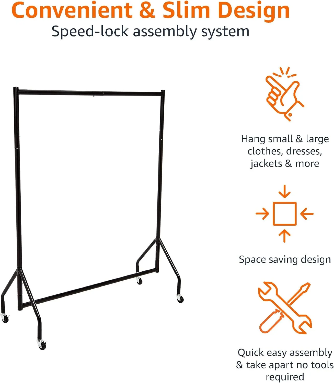 ریل لباس سنگین آمازون بیسیکس، 1.21 x 1.52 متر، مشکی
