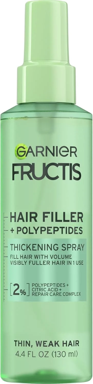 اسپری حجم دهنده و ترمیم کننده مو گارنیه Fructis Hair Filler، اسپری حجم دهنده حاوی پلی پپتیدها و کمپلکس ترمیم کننده مو برای موهای نازک، ضعیف و دارای موخوره، 130 میلی لیتر