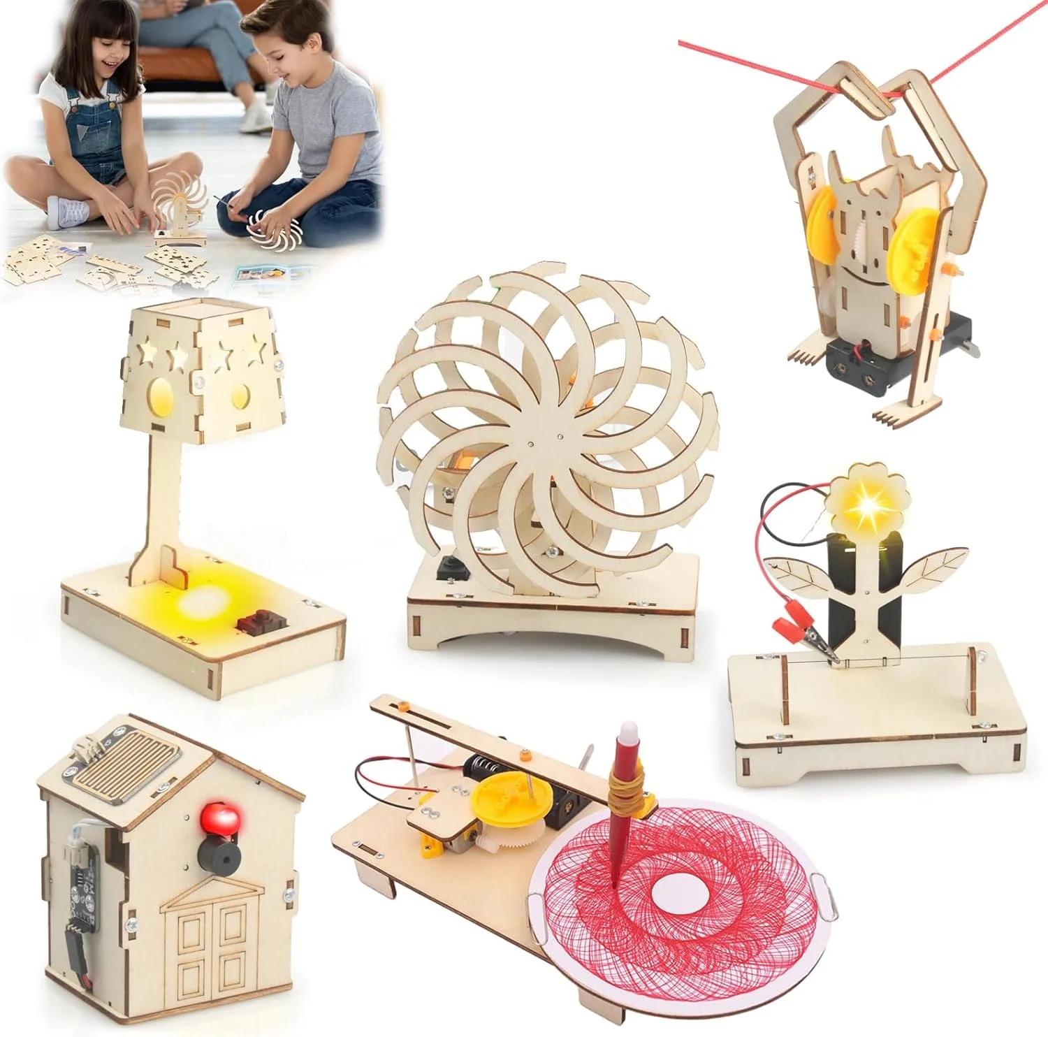 کیت های علمی کودکان، 6 در 1 اسباب بازی های آموزشی برای کودکان، پازل های چوبی سه بعدی، پروژه های علمی آموزشی مدل سازی، هدیه تولد برای پسران و دختران 7 8 9 10 11 12 13 ساله