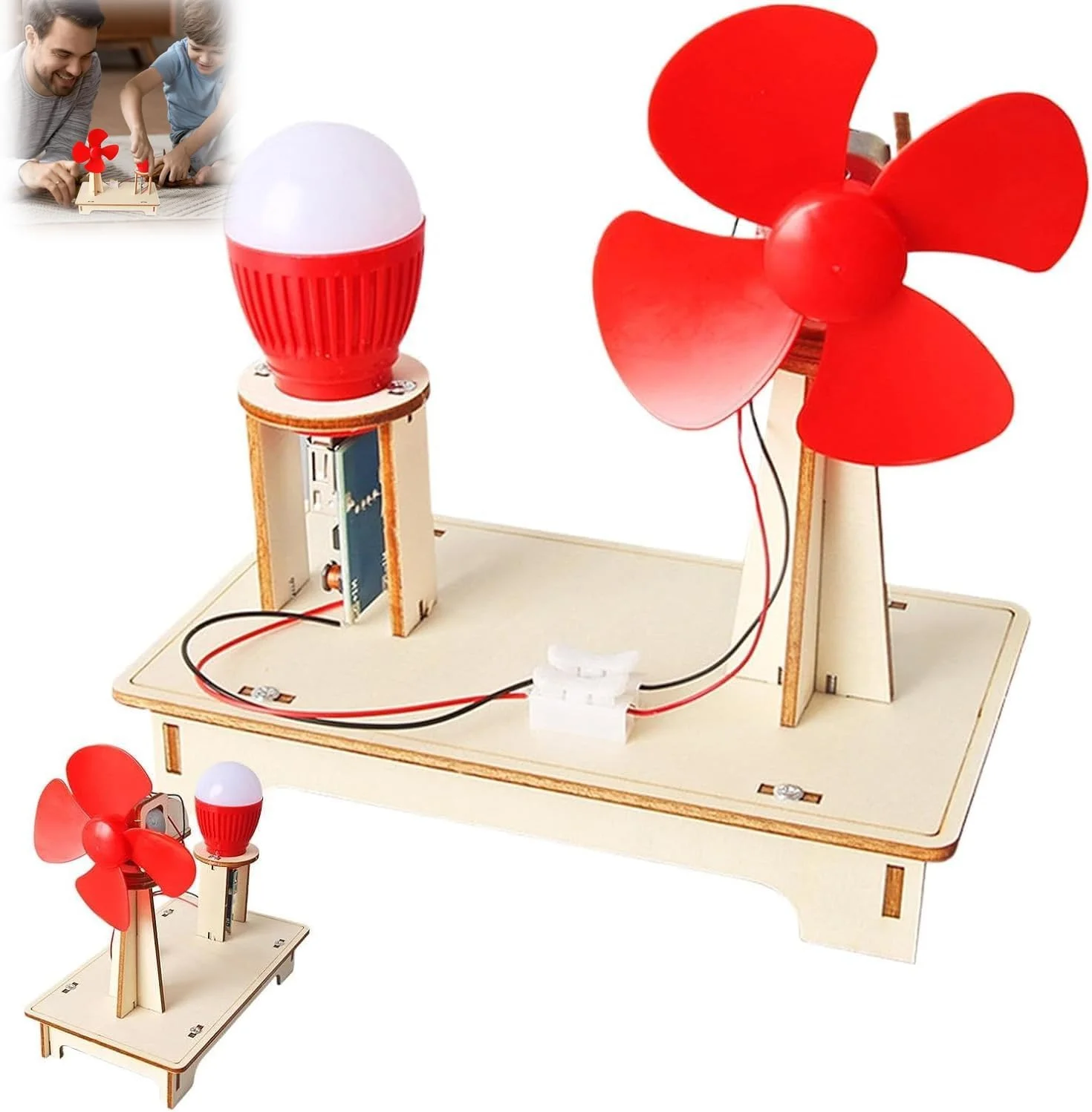 اسباب بازی تولید کننده دستی کیت علمی، لامپ پازل آزمایش فیزیک، کیت تولید کننده توربین بادی مدل چوبی کیت آموزشی تولید برق برای کودکان