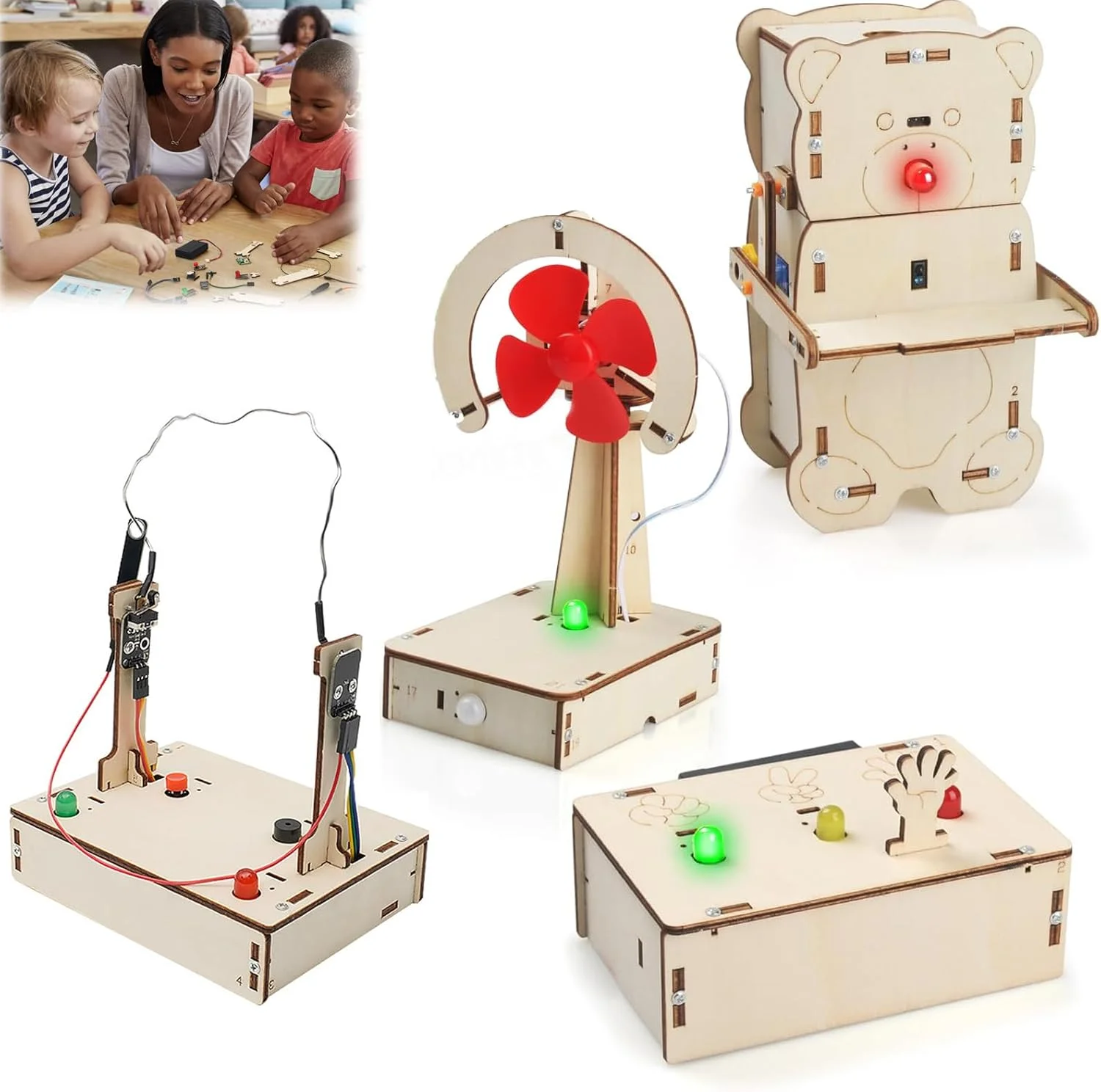 کیت های علوم STEM برای کودکان 8 تا 12 سال، کیت استارتر مهندسی رباتیک 4 در 1 با حسگرها، کیت های ساخت پازل سه بعدی چوبی، هدیه برای پسران و دختران 8 تا 12 ساله