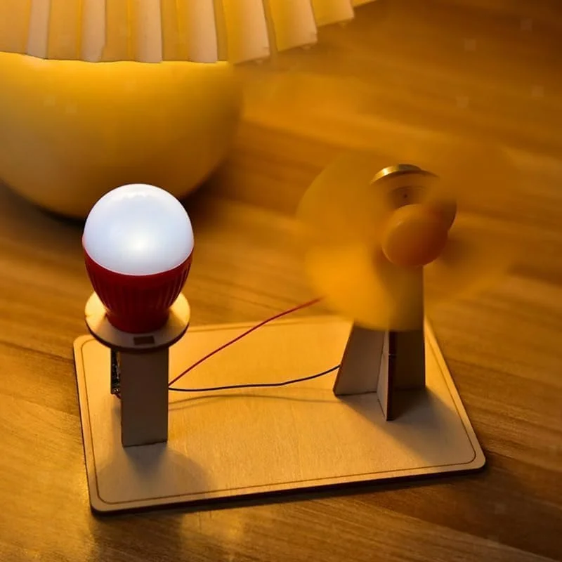 اسباب بازی تولید کننده دستی کیت علمی، لامپ پازل آزمایش فیزیک، کیت تولید کننده توربین بادی مدل چوبی کیت آموزشی تولید برق برای کودکان