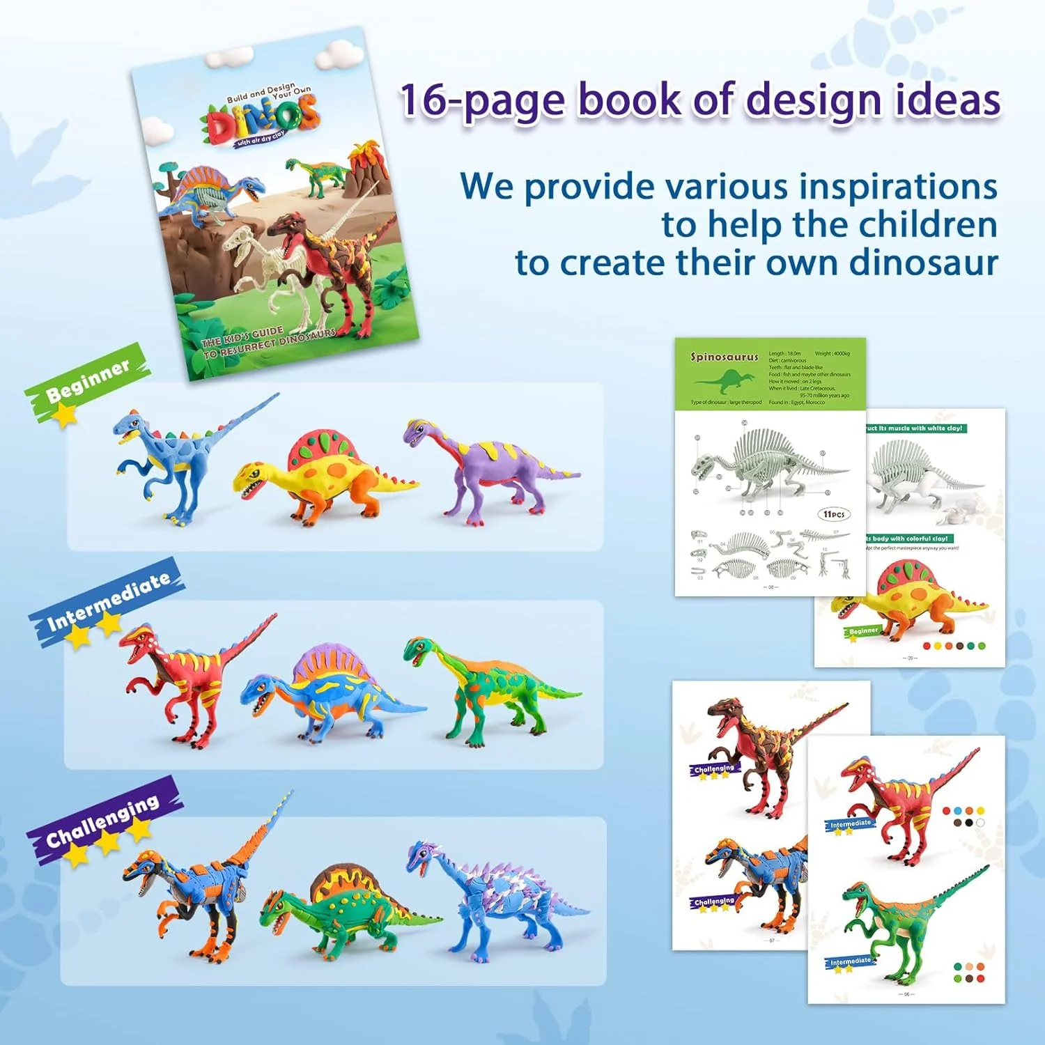کیت ساخت دایناسور با خمیر بازی خشکشونده برای کودکان، دایناسورهای خود را با خمیر مدلسازی بسازید و طراحی کنید، شامل 3 اسکلت فسیلی دایناسور، هدیه برای پسران و دختران 6 سال به بالا کیت ساخت دایناسور با خمیر بازی خشکشونده برای کودکان، دایناسورهای خود را با خمیر مدلسازی بسازید و طراحی کنید، شامل 3 اسکلت فسیلی دایناسور، هدیه برای پسران و دختران 6 سال به بالا