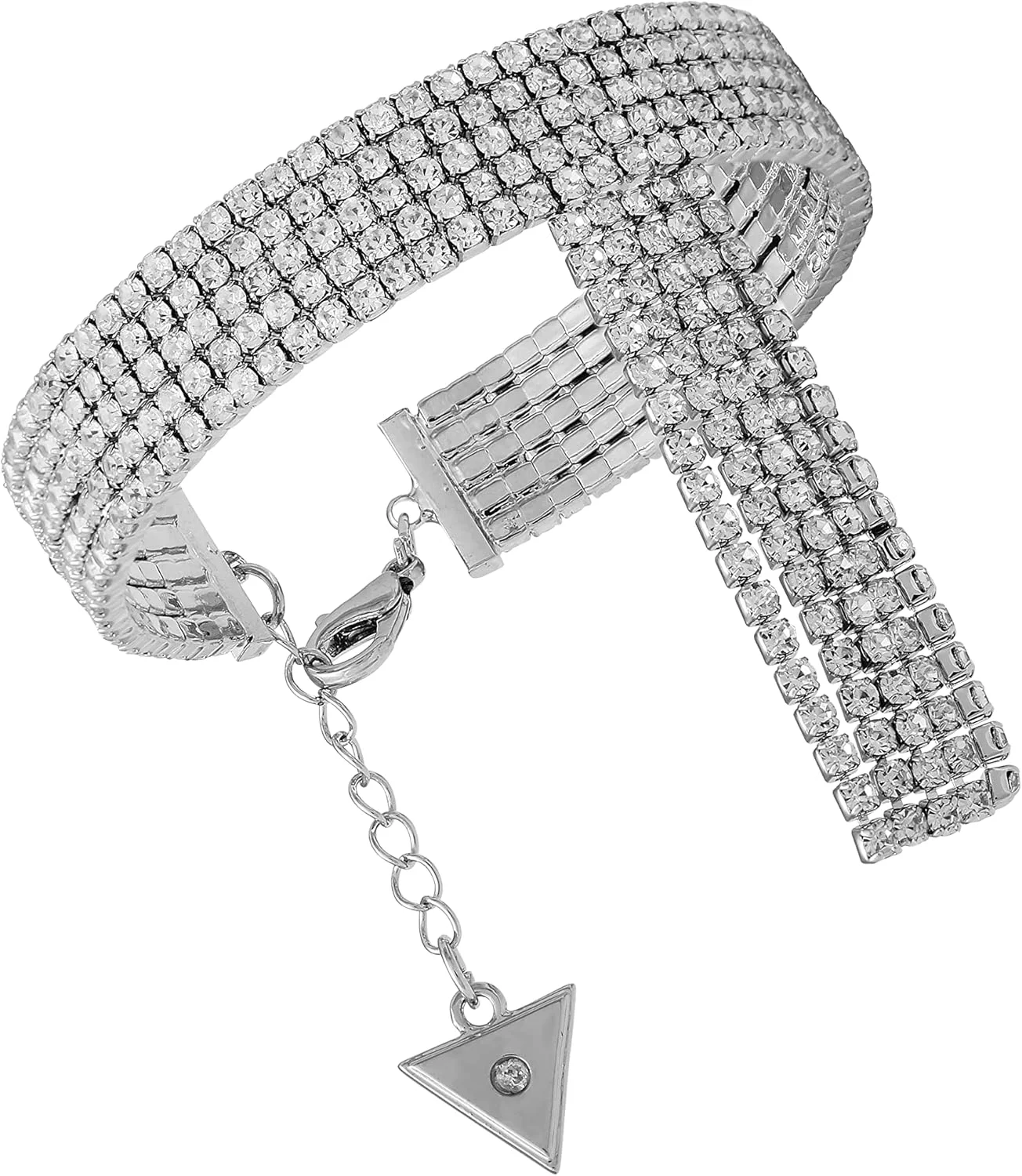 دستبند پهن نگین دار GUESS با آویز، سایز آزاد، فلزی، بدون سنگ قیمتی