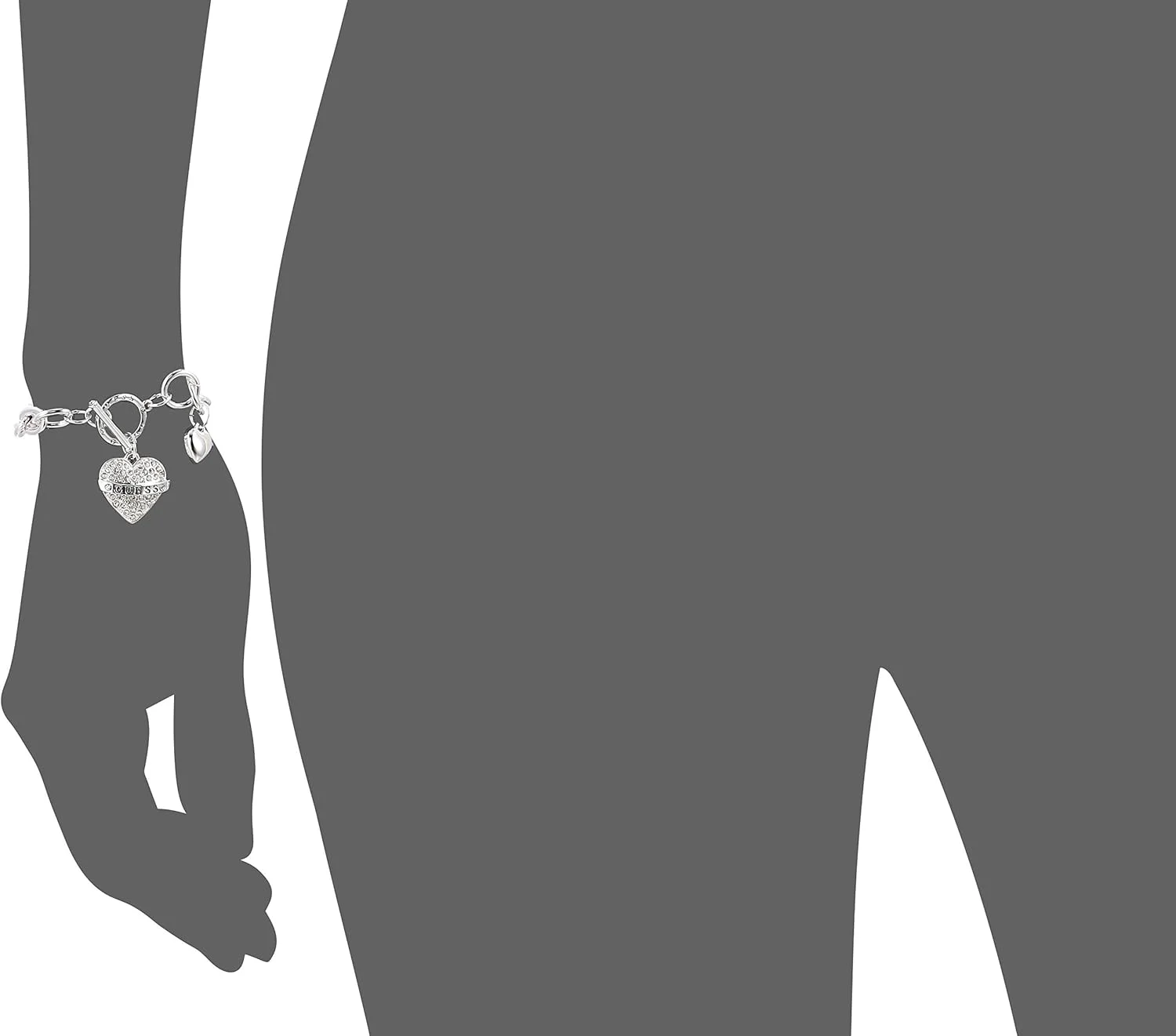 دستبند آویز قلب زنانه گس با زنجیر نقره ای، سایز آزاد، شیشه ای