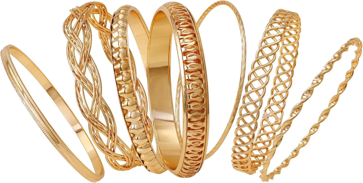 دستبند النگویی 7 تکه "Basic" طلایی حدس (GUESS)، سایز آزاد، فلزی