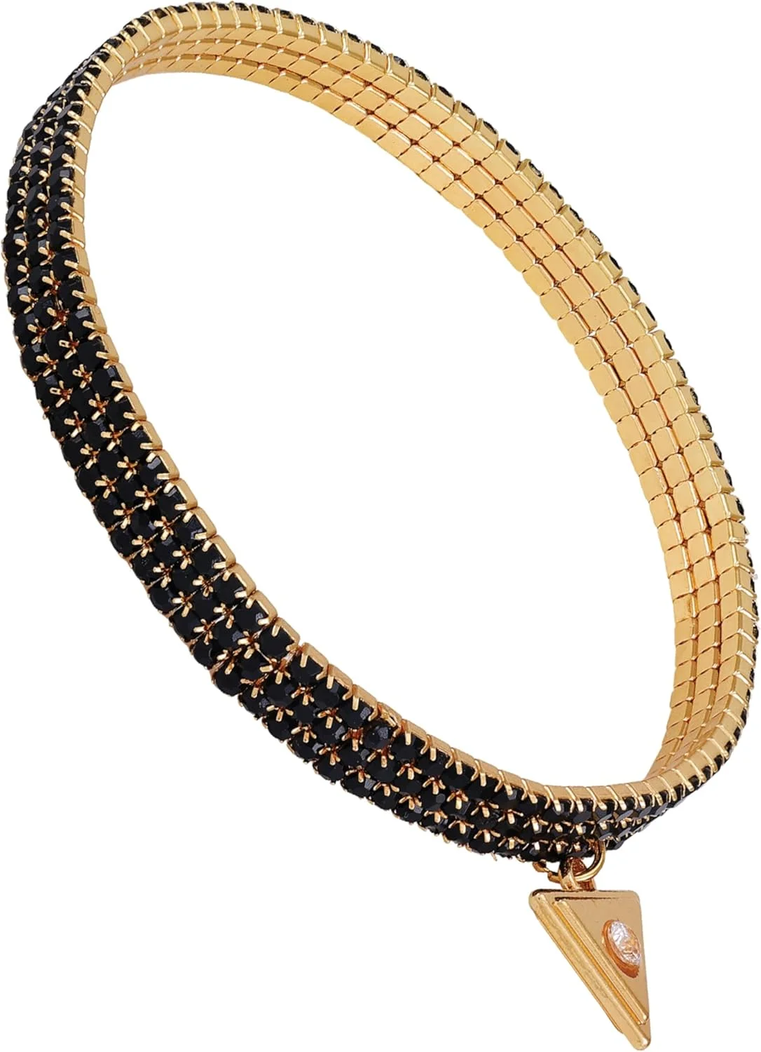 دستبند کشی سه ردیفه گلدتُن با سنگ شیشه ای مشکی دستبند کشی سه ردیفه گلدتُن با سنگ شیشه ای مشکی