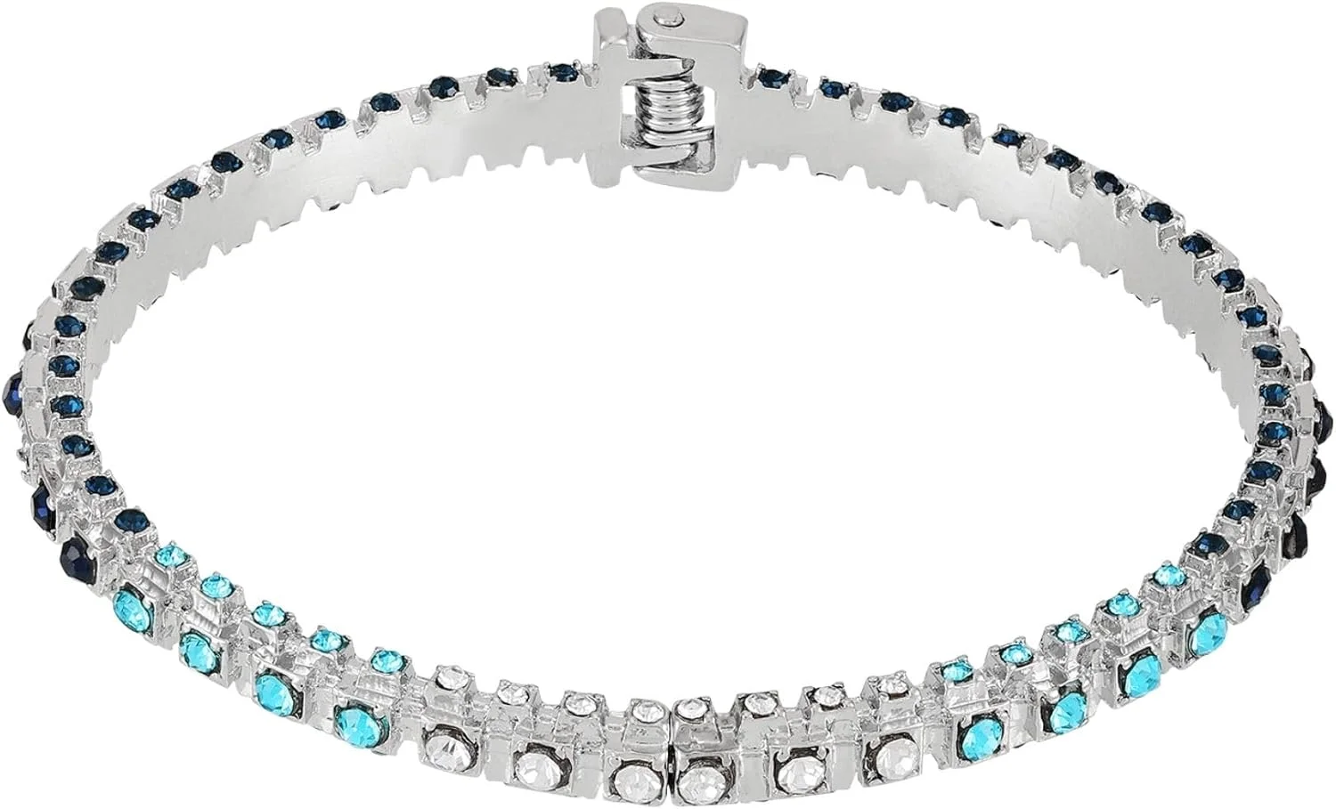 دستبند لولایی زنانه گس با سنگ شیشه ای آبی نقره ای دستبند لولایی زنانه گس با سنگ شیشه ای آبی نقره ای