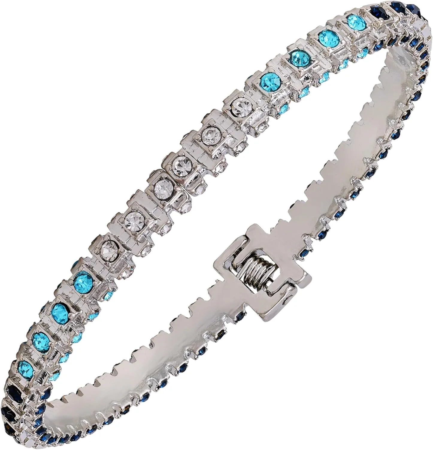 دستبند لولایی زنانه گس با سنگ شیشه ای آبی نقره ای دستبند لولایی زنانه گس با سنگ شیشه ای آبی نقره ای