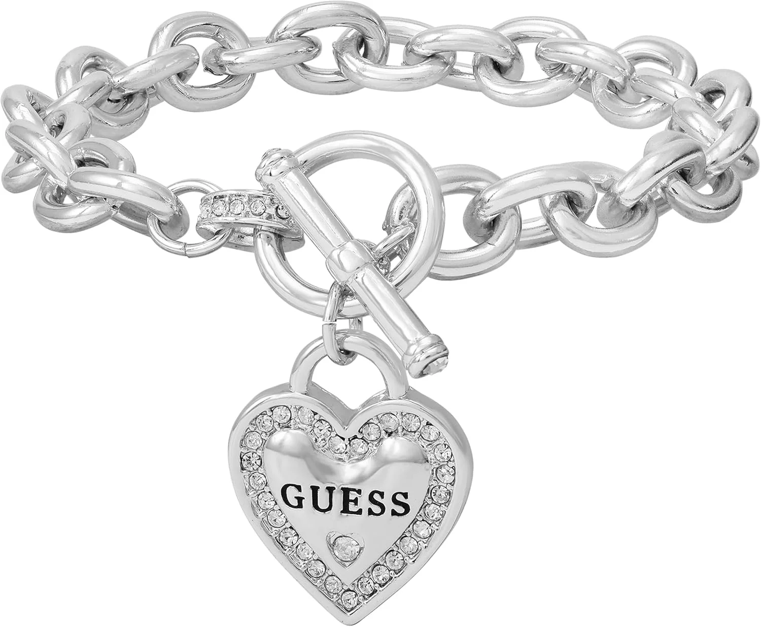 دستبند آویز قفل لوگو GUESS، سایز آزاد، فلز غیر قیمتی، بدون سنگ قیمتی
