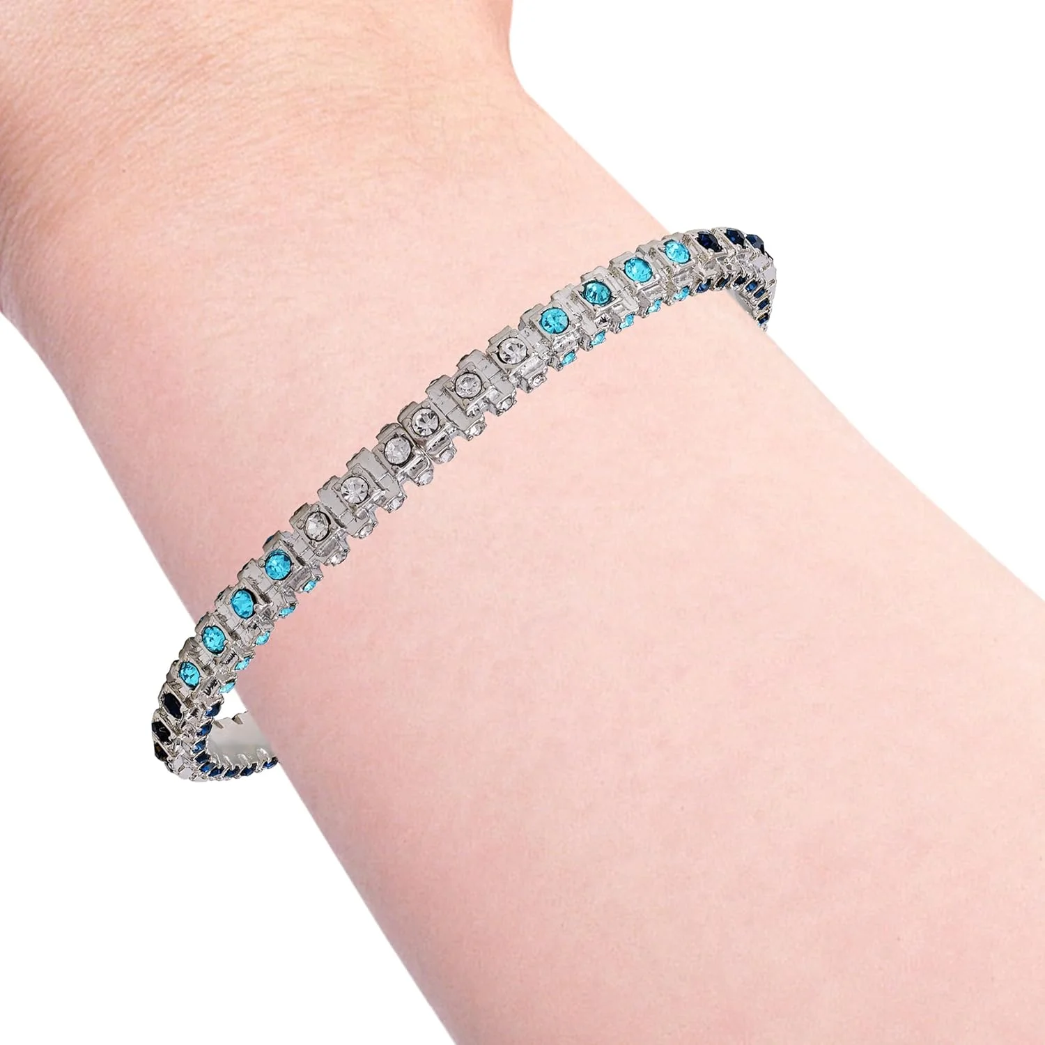 دستبند لولایی زنانه گس با سنگ شیشه ای آبی نقره ای دستبند لولایی زنانه گس با سنگ شیشه ای آبی نقره ای