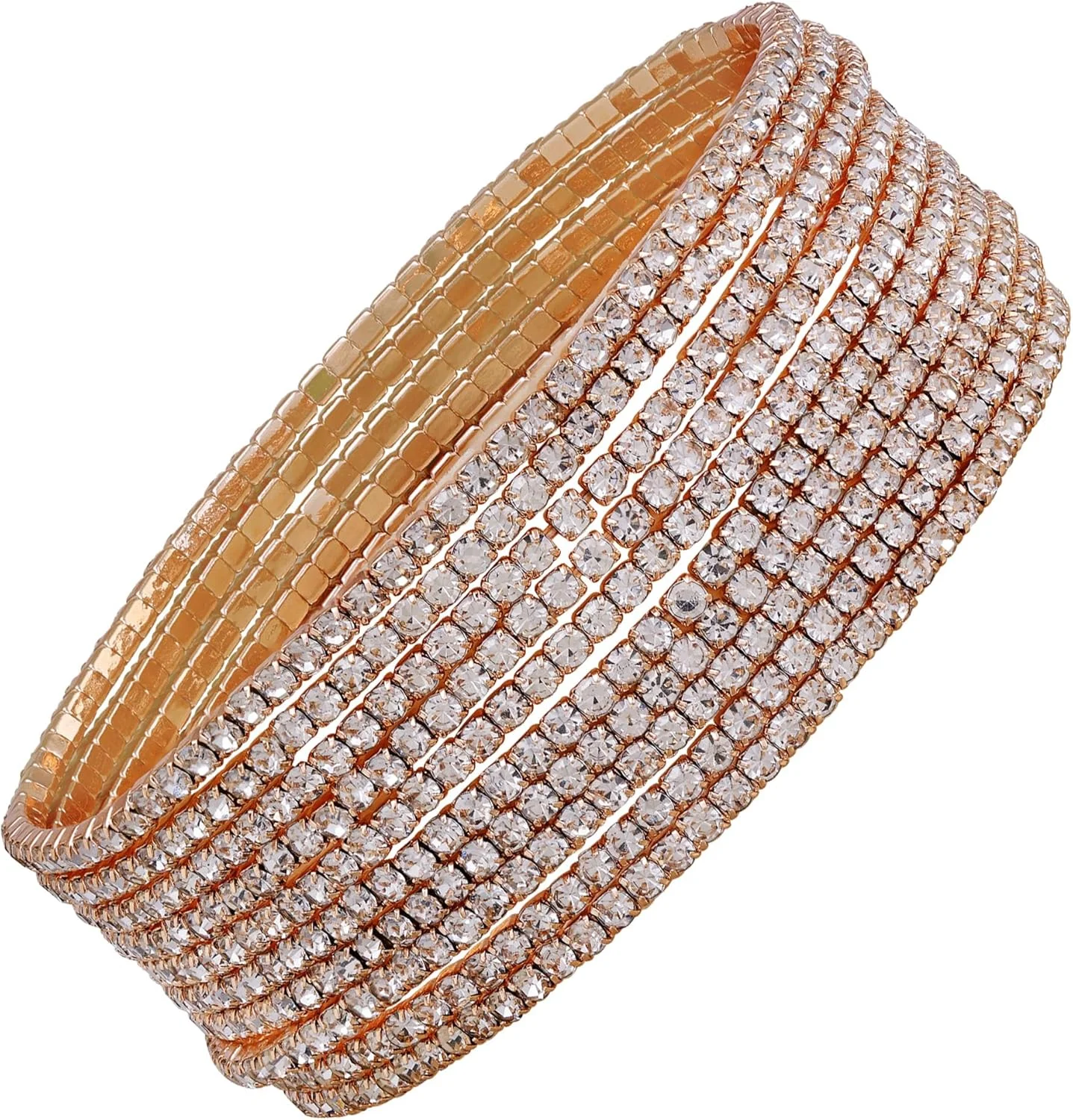 دستبند کششی ۱۰ تکه نگین دار رزگلد