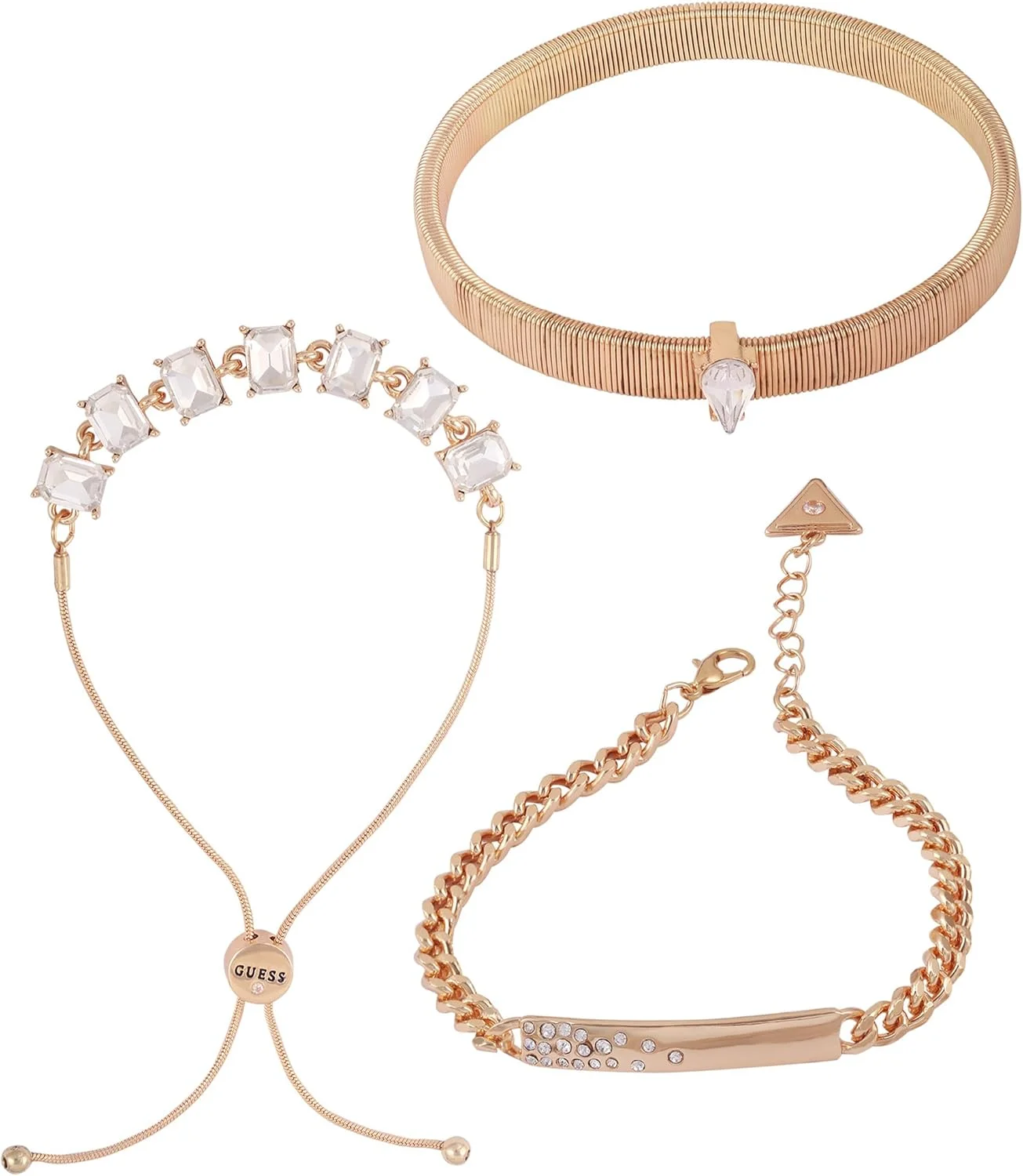 ست دستبند سه تکه طلایی GUESS با نگین های کریستالی