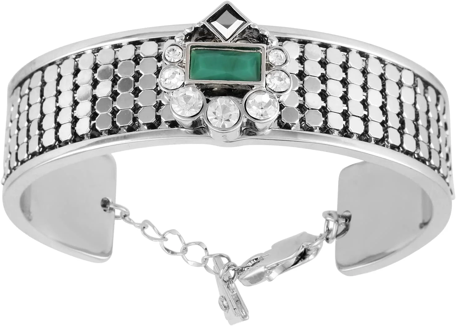 دستبند پهن گس با سنگ یشم مصنوعی، سایز آزاد، فلزی، بدون سنگ قیمتی