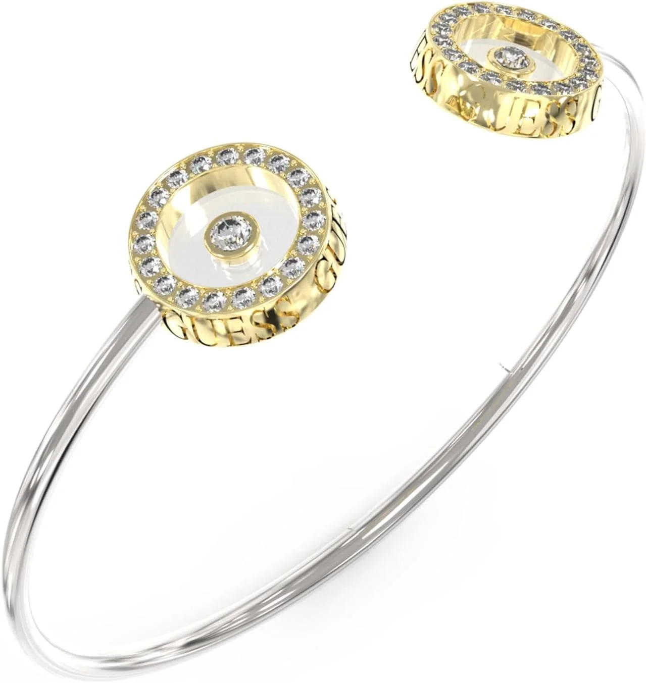 دستبند النگویی انعطاف پذیر زنانه با دایره نگین دار گس، نقره ای/طلایی