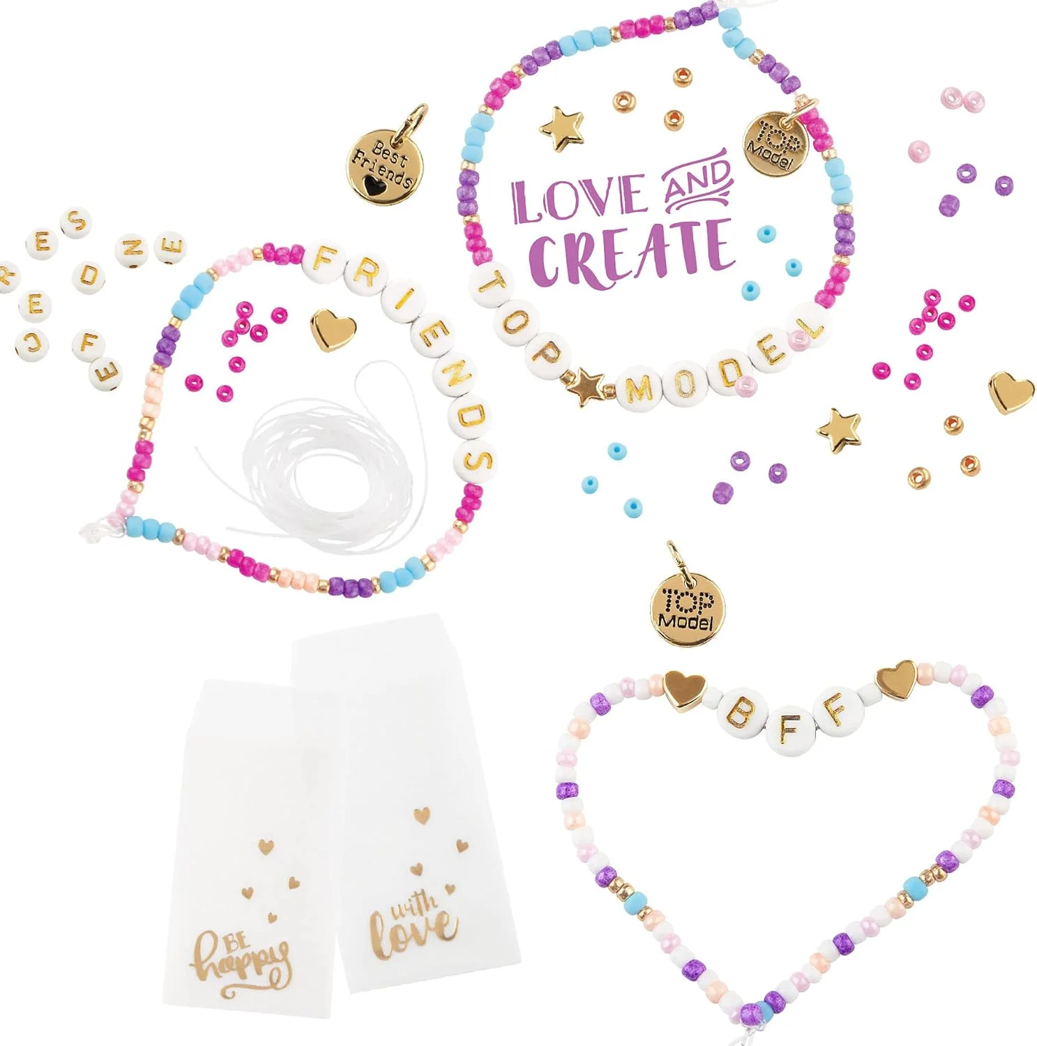 ست ساخت دستبند خودتان TOPModel به همراه 207 مهره حروف، 6 آویز، 3 کیسه هدیه، 2 متر نخ الاستیک، دستورالعمل ساخت با ست جواهرات برای کودکان - شامل مهره ها و آویزهای رنگارنگ ست ساخت دستبند خودتان TOPModel به همراه 207 مهره حروف، 6 آویز، 3 کیسه هدیه، 2 متر نخ الاستیک، دستورالعمل ساخت با ست جواهرات برای کودکان - شامل مهره ها و آویزهای رنگارنگ