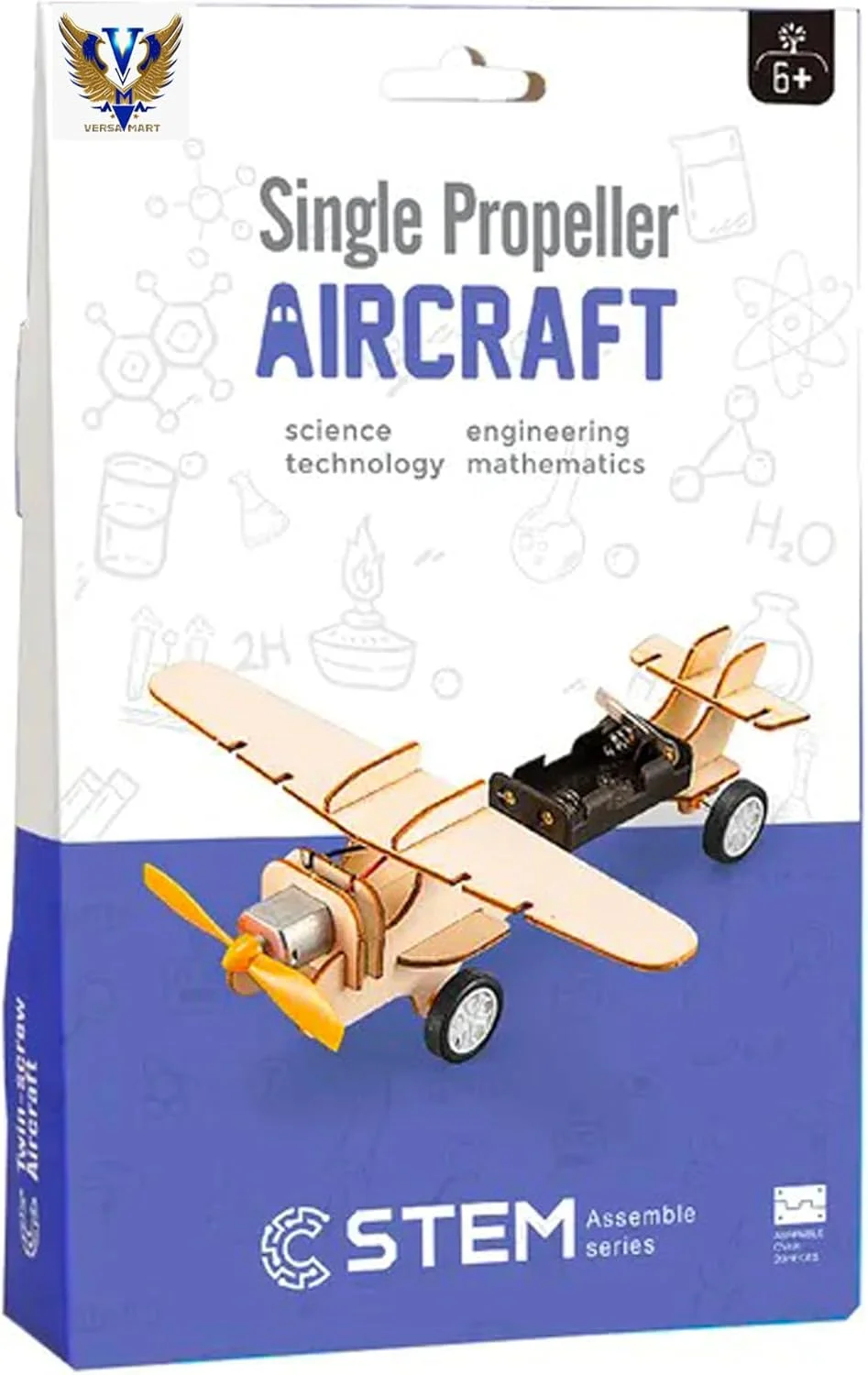کیت هواپیمای چوبی VersaMarts STEM – مدل هواپیمای تک ملخه خودساز، اسباب بازی آموزشی برای کودکان