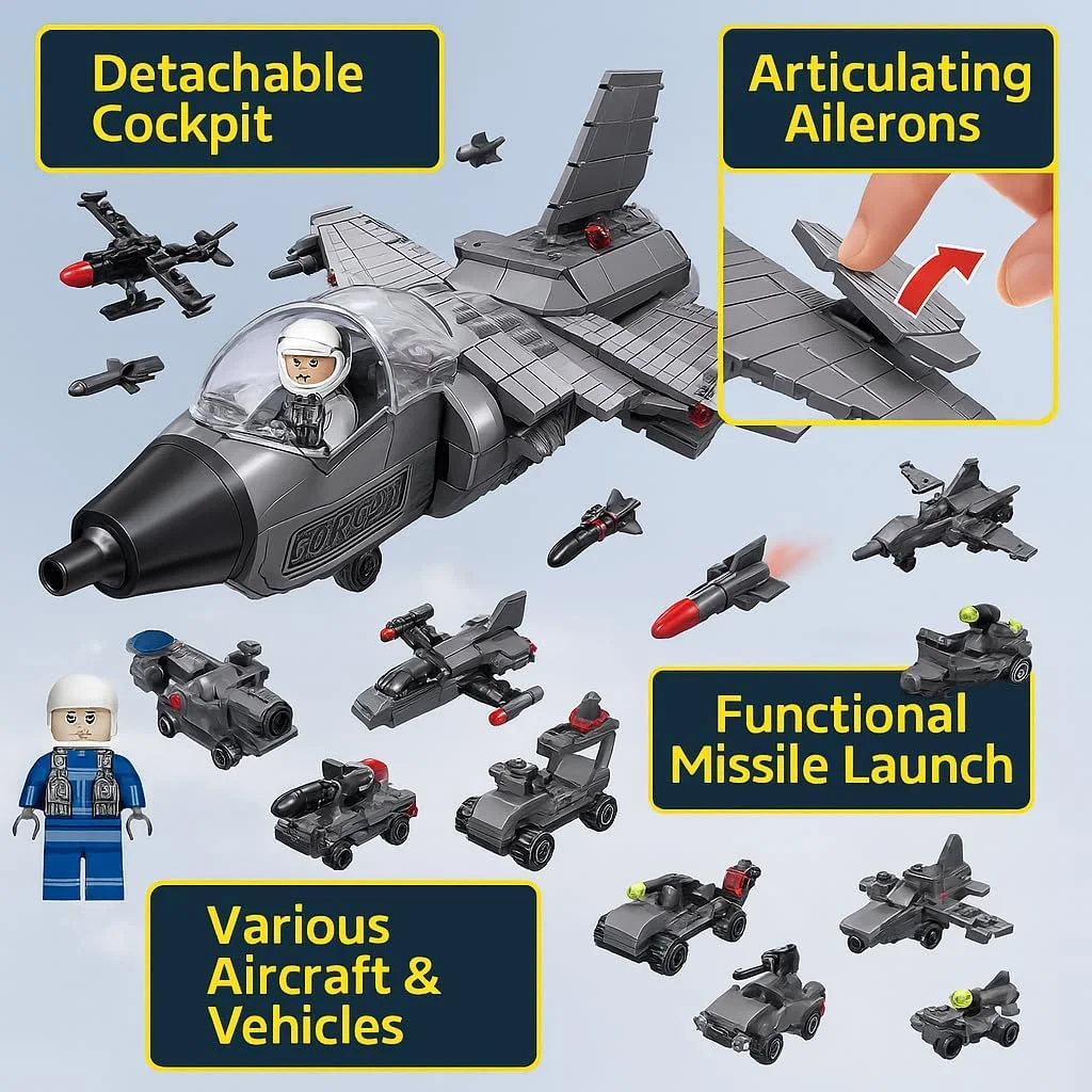 بلوک های ساختنی ناو جنگی، اسباب بازی برای پسران - مجموعه مدل نظامی 510 قطعه ای با جت های جنگنده، اسباب بازی های ساخت و ساز برای کودکان 6 سال به بالا، کیت بازی آموزشی STEM DIY، سازگار با برندهای اصلی بلوک های ساختنی ناو جنگی، اسباب بازی برای پسران - مجموعه مدل نظامی 510 قطعه ای با جت های جنگنده، اسباب بازی های ساخت و ساز برای کودکان 6 سال به بالا، کیت بازی آموزشی STEM DIY، سازگار با برندهای اصلی