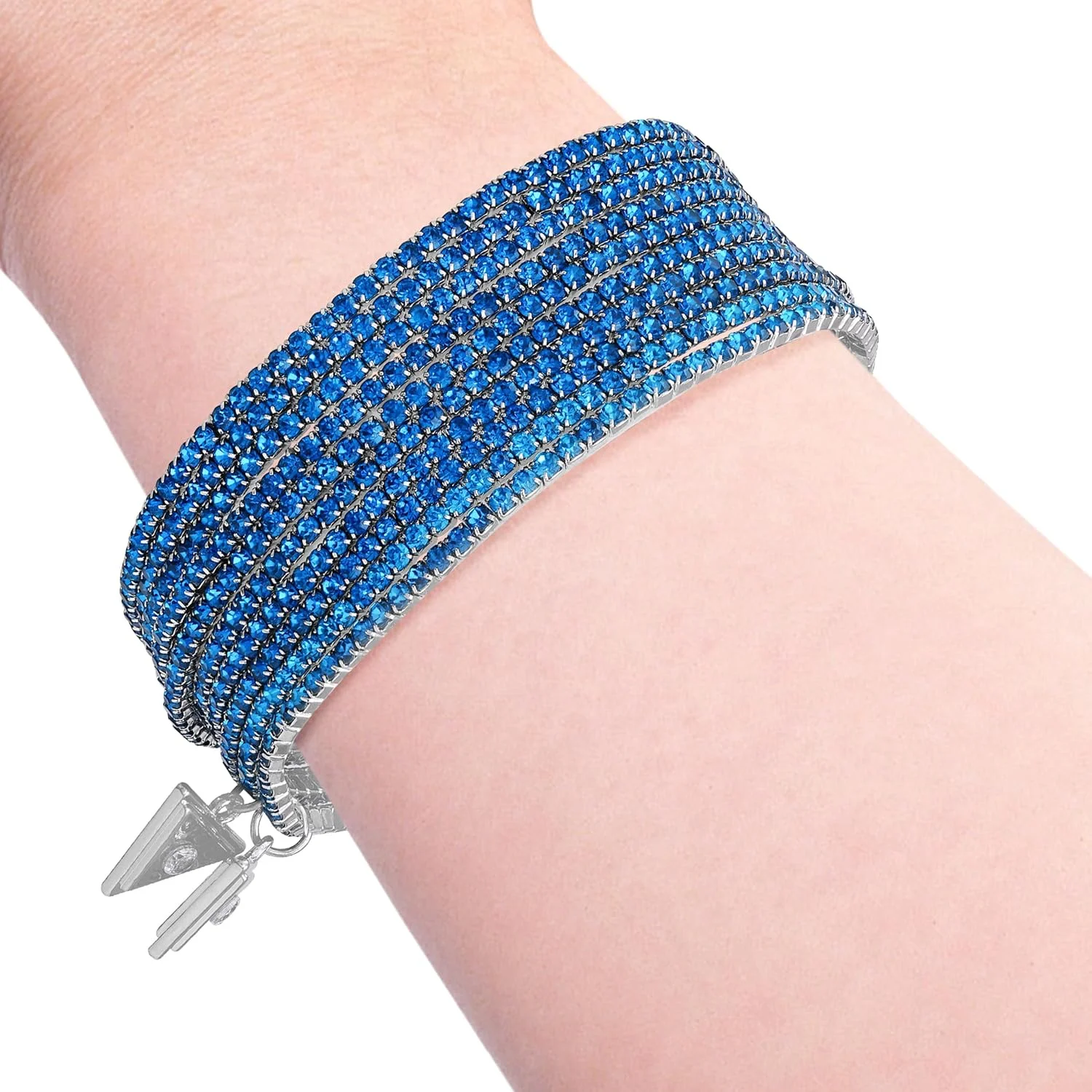 ست دستبند 10 تکه نگین آبی نقره ای حدس