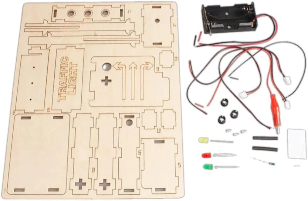پازل های سه بعدی چوبی DIY، اسباب بازی های فکری، کیت صنایع دستی چوبی کودکان - چرخ دنده های مکانیکی، الکتریکی و مدل های فیزیکی مجموعه آموزشی برای کودکان (ابزار چراغ راهنمایی)