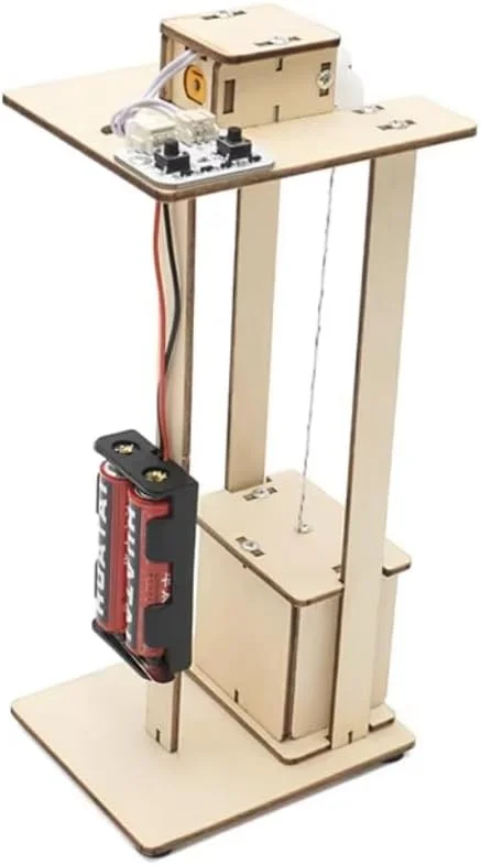 کیت آسانسور چوبی DIY، مجموعه آسانسور DIY کودکان، مدل آسانسور، کیت ساخت کاردستی DIY، اسباب بازی آموزشی یادگیری اولیه