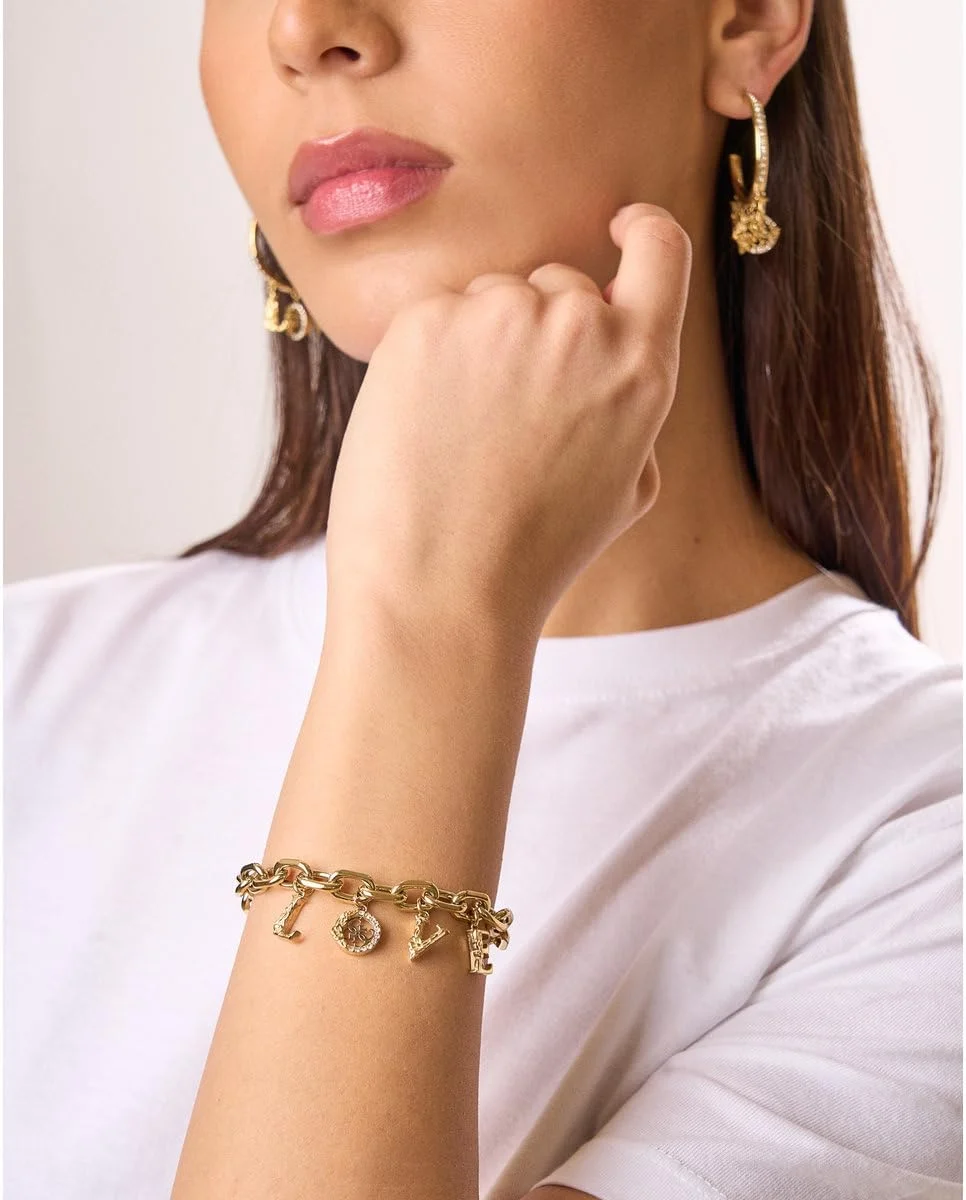 دستبند استیل طلایی گس مدل 4 Love، تک سایز، استیل، بدون سنگ قیمتی