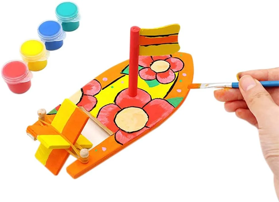 مجموعه ۶ عددی مدل قایق بادبانی چوبی خودساز - اسباب بازی قایق پارویی با نوار لاستیکی برای کودکان - هدیه صنایع دستی دست ساز برای پروژه های مدرسه