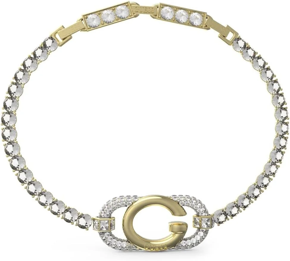 دستبند زنانه GUESS JUBB04508JWYGS با آرم و نگین، طلایی، 18 سانتی متر