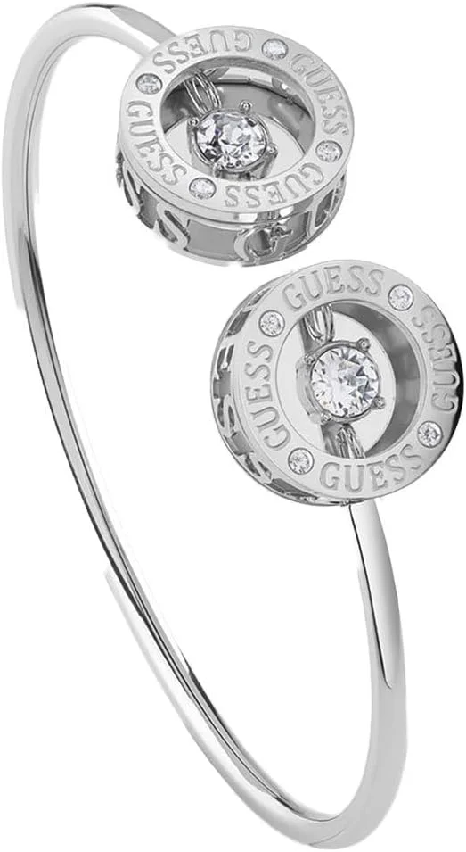 دستبند تک نگین انعطاف پذیر GUESS با زیرکونیا سفید JUBB01461JWYGS/JUBB01461JWRHS، تک سایز، زیرکونیا کوبیک