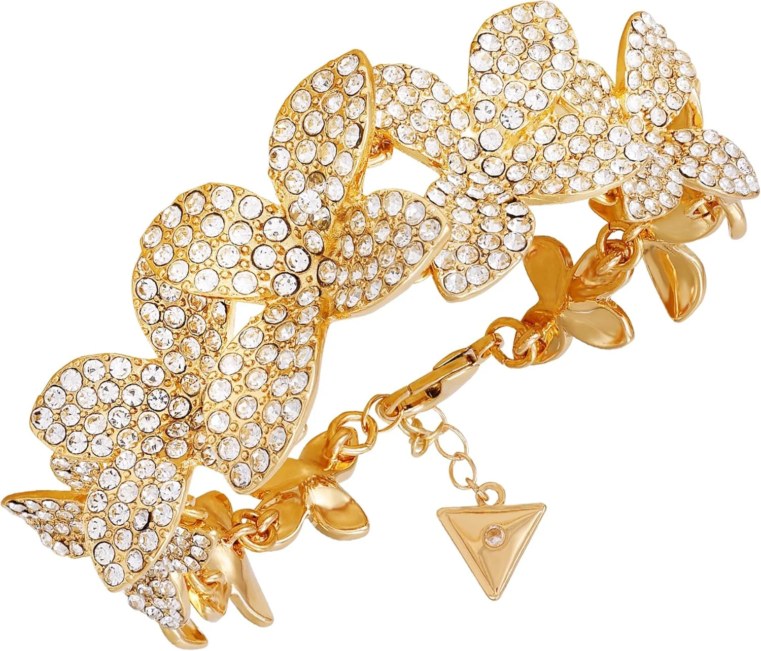 دستبند گلدار نگین دار طلایی گس