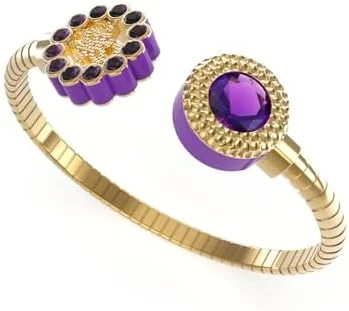 دستبند انعطاف پذیر زنانه گس 4G و آمتیست CZ، طلایی/صورتی