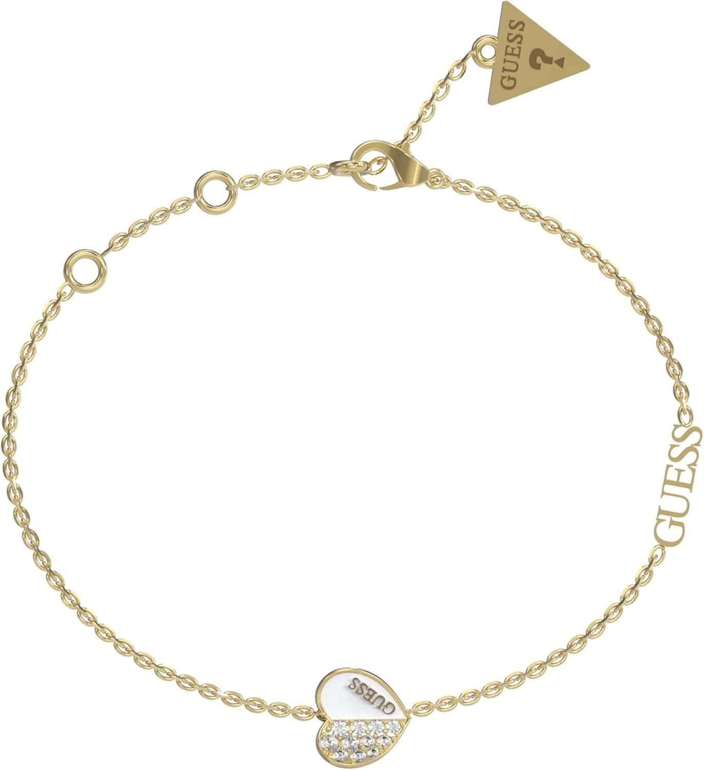 دستبند زنانه گس، سفید، آویز قلب نگین دار، طلایی، کالکشن 2023