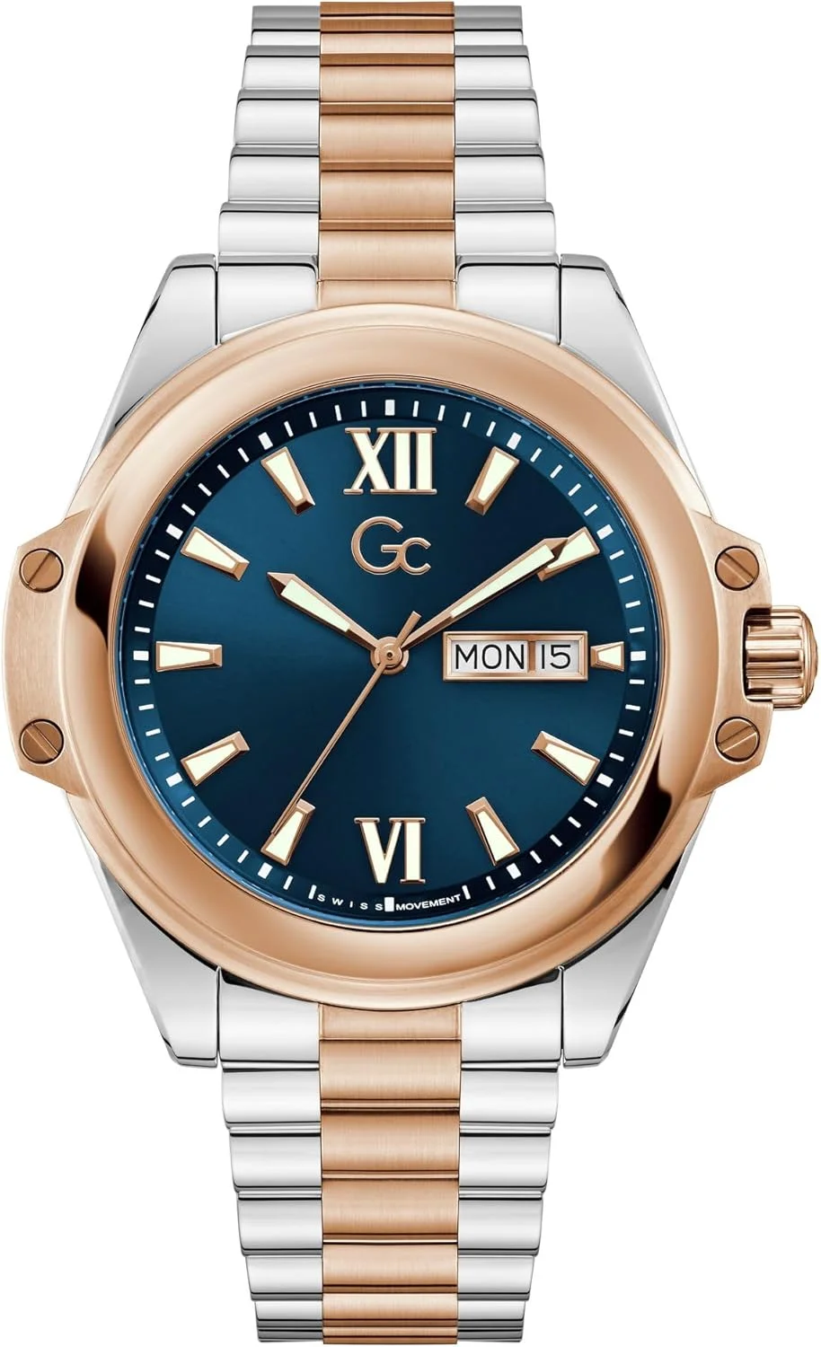 ساعت آنالوگ مردانه GUESS Collection Bolt با صفحه گرد آبی و بند دستبند استیل ضد زنگ چند رنگ، مقاوم در برابر آب - Z60001G7