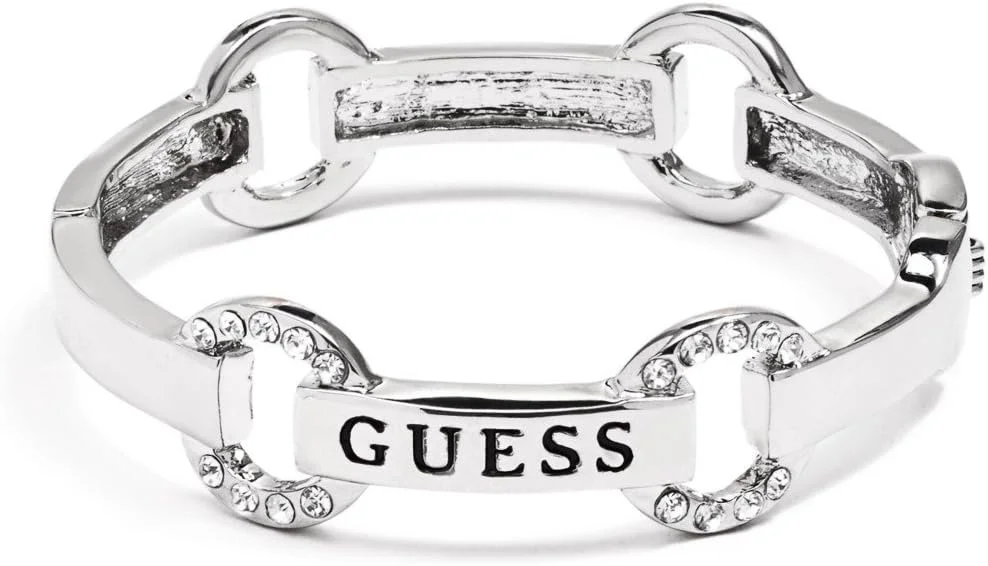 دستبند النگویی نقره ای رنگ زنانه با لوگوی نگین دار