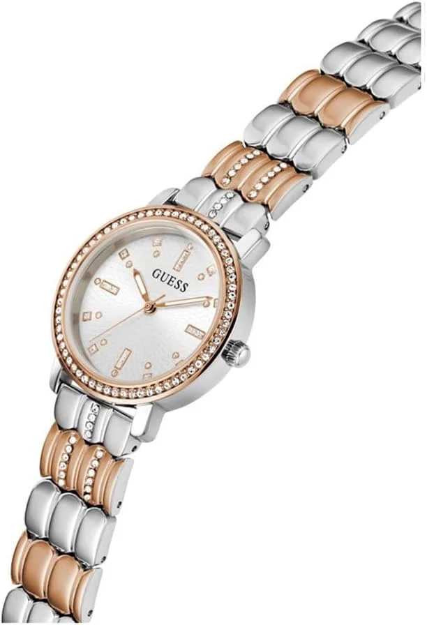 ساعت زنانه گس مدل 30 میلی‌متری - بند دورنگ صفحه سفید بدنه دورنگ