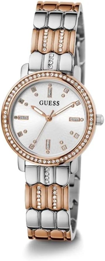 ساعت زنانه گس مدل 30 میلی‌متری - بند دورنگ صفحه سفید بدنه دورنگ