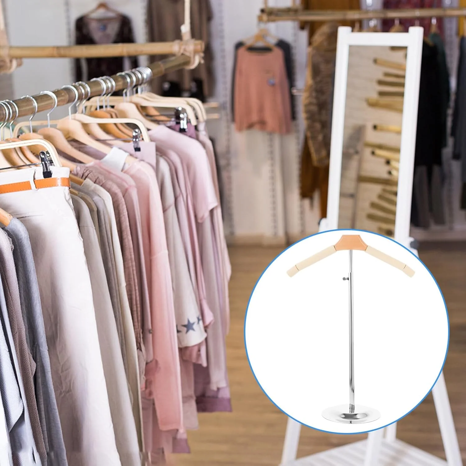 پایه شانه‌ای انعطاف‌پذیر Cabilock، استند فلزی نمایش تی‌شرت قابل تنظیم، رگال آویز لباس قابل حمل برای خشک کردن، اتو کردن و بخار دادن لباس، نگهدارنده کت