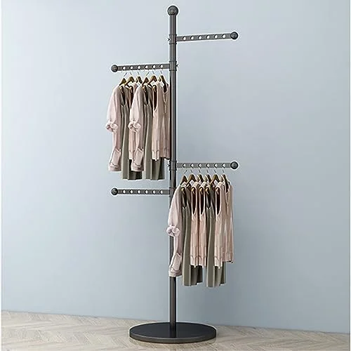 آویز لباس چرخشی رختکن، رگال لباس فلزی قابل تنظیم با 4 بازوی چرخشی، آویز صرفه جویی در فضا برای اتاق خواب و اتاق لباسشویی، استند لباس مشکی، نظم دهنده لباس چند منظوره، طراحی بادوام