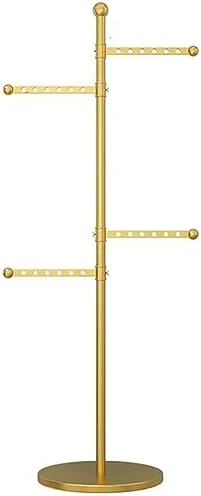 آویز رختکن چرخشی، رگال لباس فلزی قابل تنظیم با 4 بازوی چرخشی صرفه جویی در فضا برای اتاق خواب و اتاق لباسشویی با روکش طلایی شیک، ایده آل برای نظم دادن به کمد لباس شما