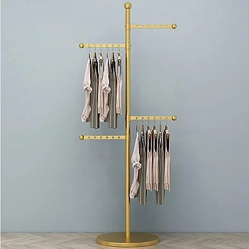 آویز رختکن چرخشی، رگال لباس فلزی قابل تنظیم با 4 بازوی چرخشی صرفه جویی در فضا برای اتاق خواب و اتاق لباسشویی با روکش طلایی شیک، ایده آل برای نظم دادن به کمد لباس شما