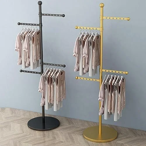 آویز رختکن چرخشی، رگال لباس فلزی قابل تنظیم با 4 بازوی چرخشی صرفه جویی در فضا برای اتاق خواب و اتاق لباسشویی با روکش طلایی شیک، ایده آل برای نظم دادن به کمد لباس شما