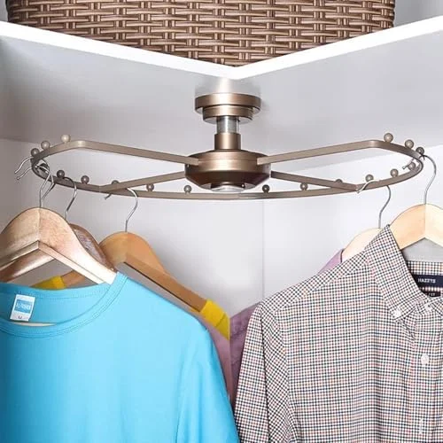 آویز گردان رختکن، آویز گوشه کمد لباس چرخشی با رخت آویز گرد برای صرفه جویی در فضا، ظرفیت باربری 30 کیلوگرم (520 میلی متر)