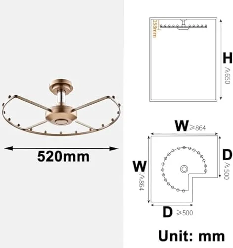 آویز گردان رختکن، آویز گوشه کمد لباس چرخشی با رخت آویز گرد برای صرفه جویی در فضا، ظرفیت باربری 30 کیلوگرم (520 میلی متر)