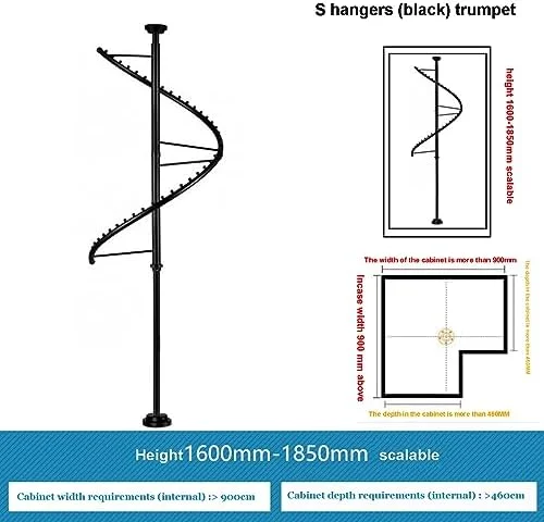 آویز چرخشی رختکن، رخت آویز چرخشی مارپیچ، رخت آویز گوشه کمد لباس به شکل S، قفسه شلوار، رختکن، آویز فلزی ایستاده محکم و صرفه جویی در فضا (مشکی)