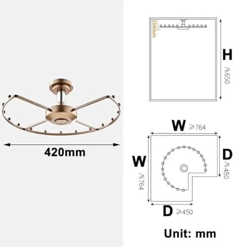 آویز گردان رختکن، رگال لباس گوشه ای چرخان کمد لباس صرفه جویی در فضا با قفسه گرد با ظرفیت 30 کیلوگرم (420 میلی متر)