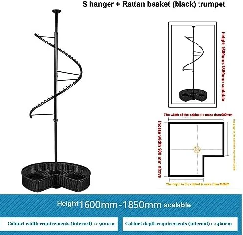آویز چرخشی رختکن، رخت آویز چرخشی مارپیچ، رخت آویز گوشه کمد لباس به شکل S، قفسه شلوار رختکن، آویز ایستاده فلزی محکم و صرفه جویی در فضا (شامپاینی)
