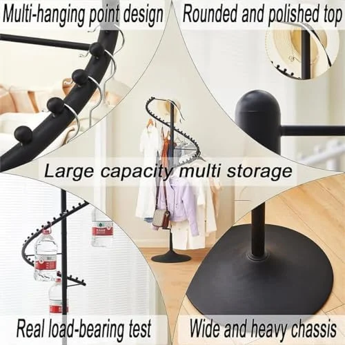 چوب لباسی گردان رختکن، رخت آویز چرخشی مارپیچ 180 سانتی متری، رخت آویز فلزی ایستاده محکم با 38 توپ، قفسه نمایش لباس